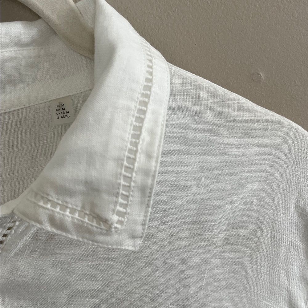 Elie Tahari white linen embroidered button down shirt size medium - Picture 14 of 15
